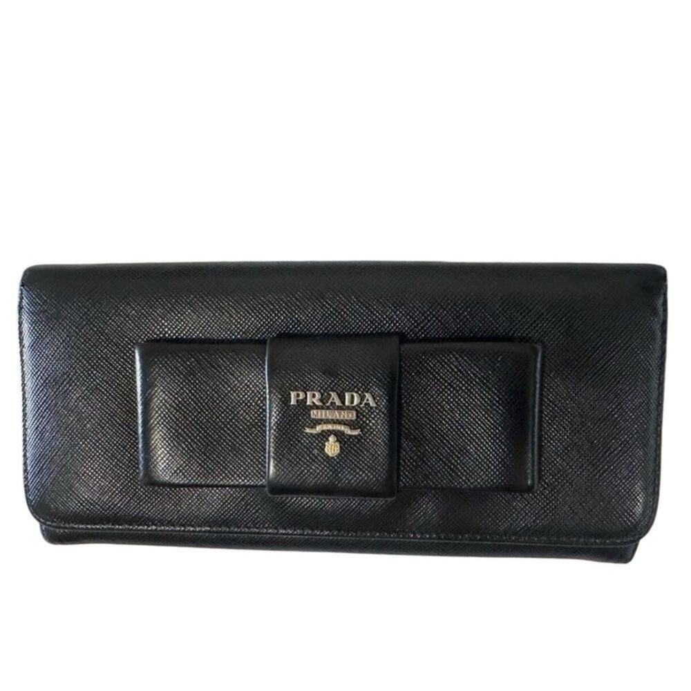 PRADA Black Saffiano Fiocco Leather Bow Continental Wallet with COA Included - Picture 4 of 9